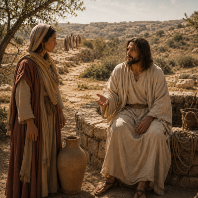 Jesus speaks with the woman at the well