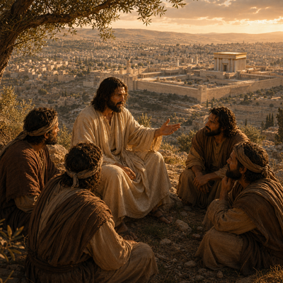 Jesus teaches on the Mount of Olives