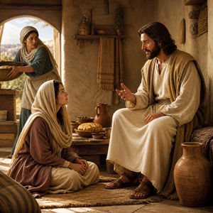 Martha and Mary at the feet of Jesus