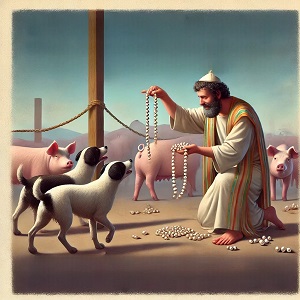 Giving what is holy to dogs, and casting pearls before swine